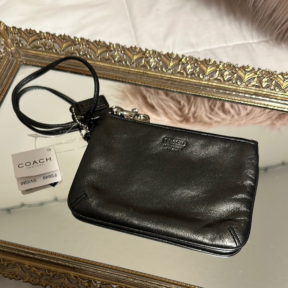 Coach Silver Leather Wristlet